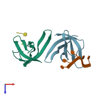 PDB entry 3pf5 coloured by chain, top view.