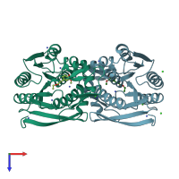 PDB entry 3pfb coloured by chain, top view.