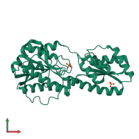 PDB entry 3pfk coloured by chain, front view.