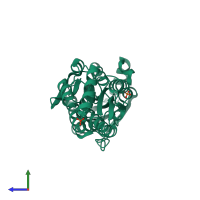 PDB entry 3pfk coloured by chain, side view.