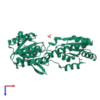 PDB entry 3pfk coloured by chain, top view.