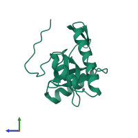 Monomeric assembly 1 of PDB entry 3pfs coloured by chemically distinct molecules, side view.