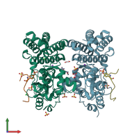 PDB entry 3pfv coloured by chain, front view.