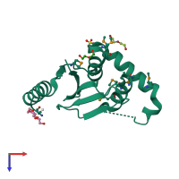 PDB entry 3pfy coloured by chain, top view.