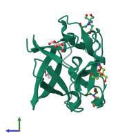 PDB entry 3pg0 coloured by chain, side view.