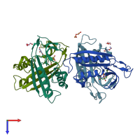 PDB entry 3pg6 coloured by chain, top view.