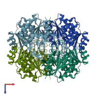 PDB entry 3pga coloured by chain, top view.