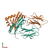 Hetero trimeric assembly 2 of PDB entry 3pgc coloured by chemically distinct molecules, front view.