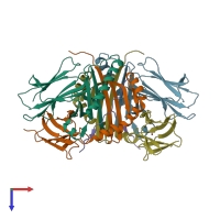 PDB entry 3pgc coloured by chain, top view.