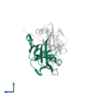 HLA class II histocompatibility antigen, DR alpha chain in PDB entry 3pgc, assembly 2, side view.