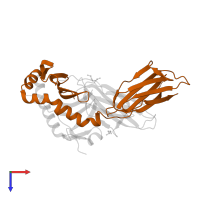 HLA class II histocompatibility antigen, DRB1 beta chain in PDB entry 3pgc, assembly 2, top view.