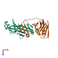 PDB entry 3pge coloured by chain, top view.