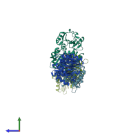 PDB entry 3pgj coloured by chain, side view.