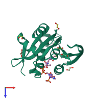 PDB entry 3pgp coloured by chain, top view.