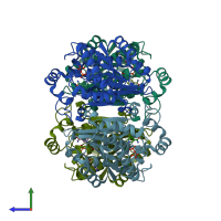 PDB entry 3pgx coloured by chain, side view.