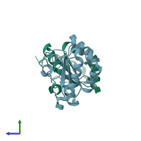 PDB entry 3ph9 coloured by chain, side view.