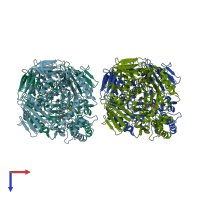 PDB entry 3pha coloured by chain, top view.