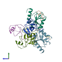 PDB entry 3phd coloured by chain, side view.