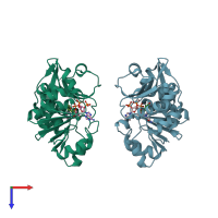 PDB entry 3phi coloured by chain, top view.