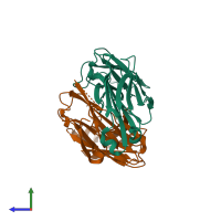 PDB entry 3phq coloured by chain, side view.