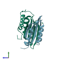 PDB entry 3pht coloured by chain, side view.