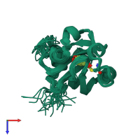 PDB entry 3phy coloured by chain, ensemble of 26 models, top view.