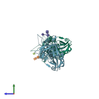 PDB entry 3phz coloured by chain, side view.