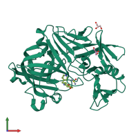 PDB entry 3pi0 coloured by chain, front view.