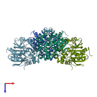 PDB entry 3pi6 coloured by chain, top view.