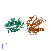 PDB entry 3pin coloured by chain, top view.