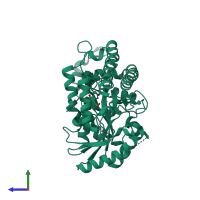 PDB entry 3piu coloured by chain, side view.