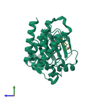 PDB entry 3piz coloured by chain, side view.