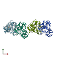 PDB entry 3pj0 coloured by chain, front view.