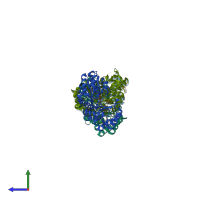 PDB entry 3pj0 coloured by chain, side view.