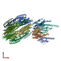 PDB entry 3pja coloured by chain, front view.