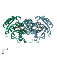 PDB entry 3pje coloured by chain, top view.