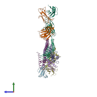 PDB entry 3pjs coloured by chain, side view.