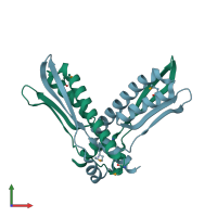 PDB entry 3pjv coloured by chain, front view.