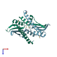 PDB entry 3pjv coloured by chain, top view.