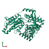 PDB entry 3pjx coloured by chain, front view.