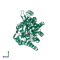 PDB entry 3pjx coloured by chain, side view.