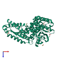 PDB entry 3pjx coloured by chain, top view.
