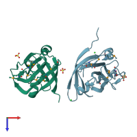 PDB entry 3pjy coloured by chain, top view.