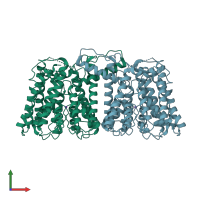 PDB entry 3pjz coloured by chain, front view.