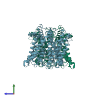 PDB entry 3pjz coloured by chain, side view.