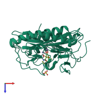 PDB entry 3pkb coloured by chain, top view.