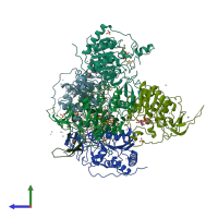 PDB entry 3pkj coloured by chain, side view.