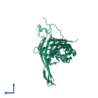 PDB entry 3pks coloured by chain, side view.