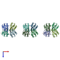 PDB entry 3pkz coloured by chain, top view.