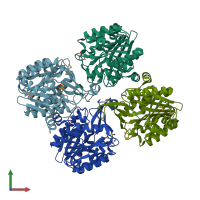 PDB entry 3pl2 coloured by chain, front view.